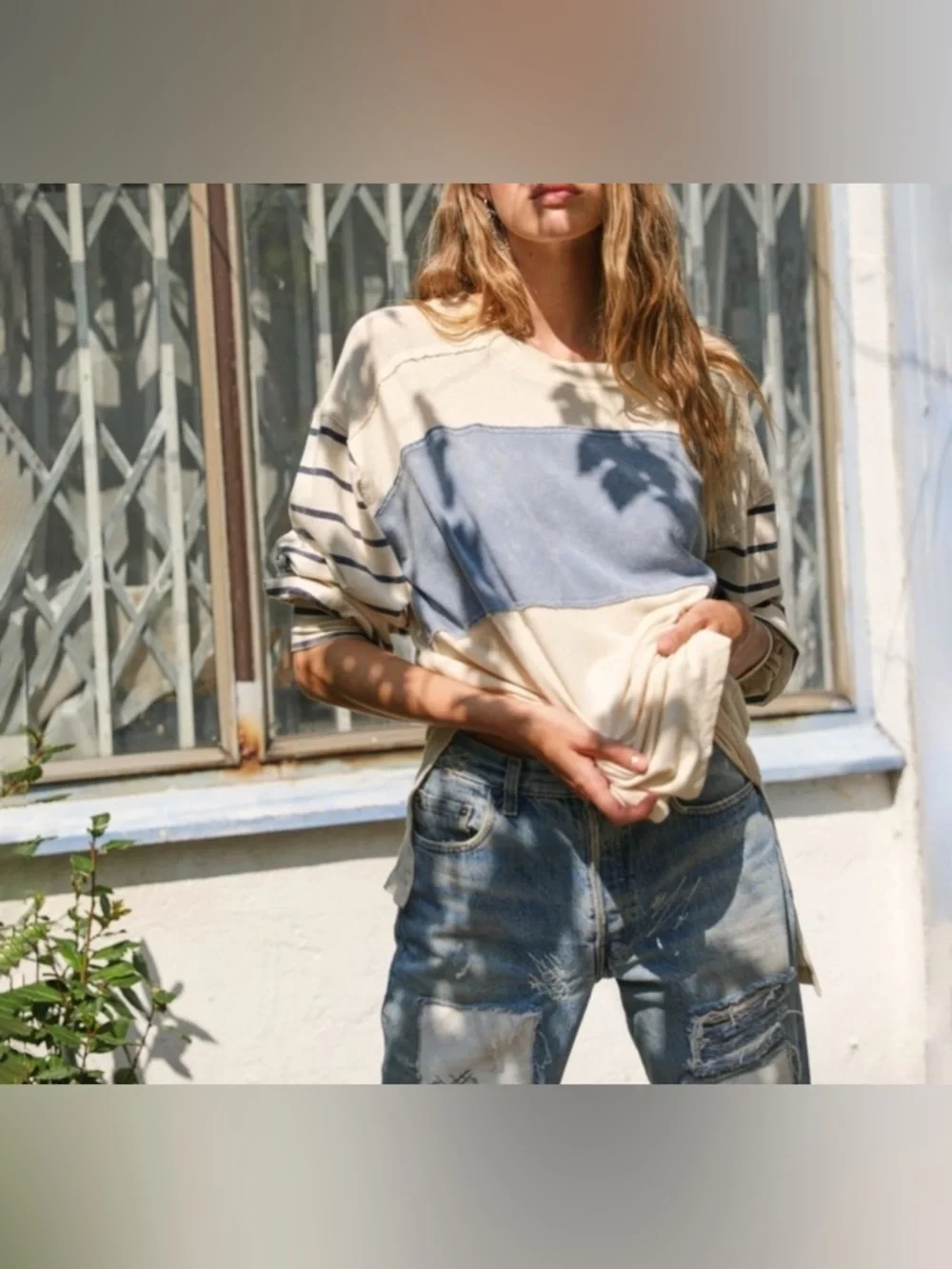 NWOT Free People We the Free Awesome Tee - ivory combo - XS - Picture 5 of 9